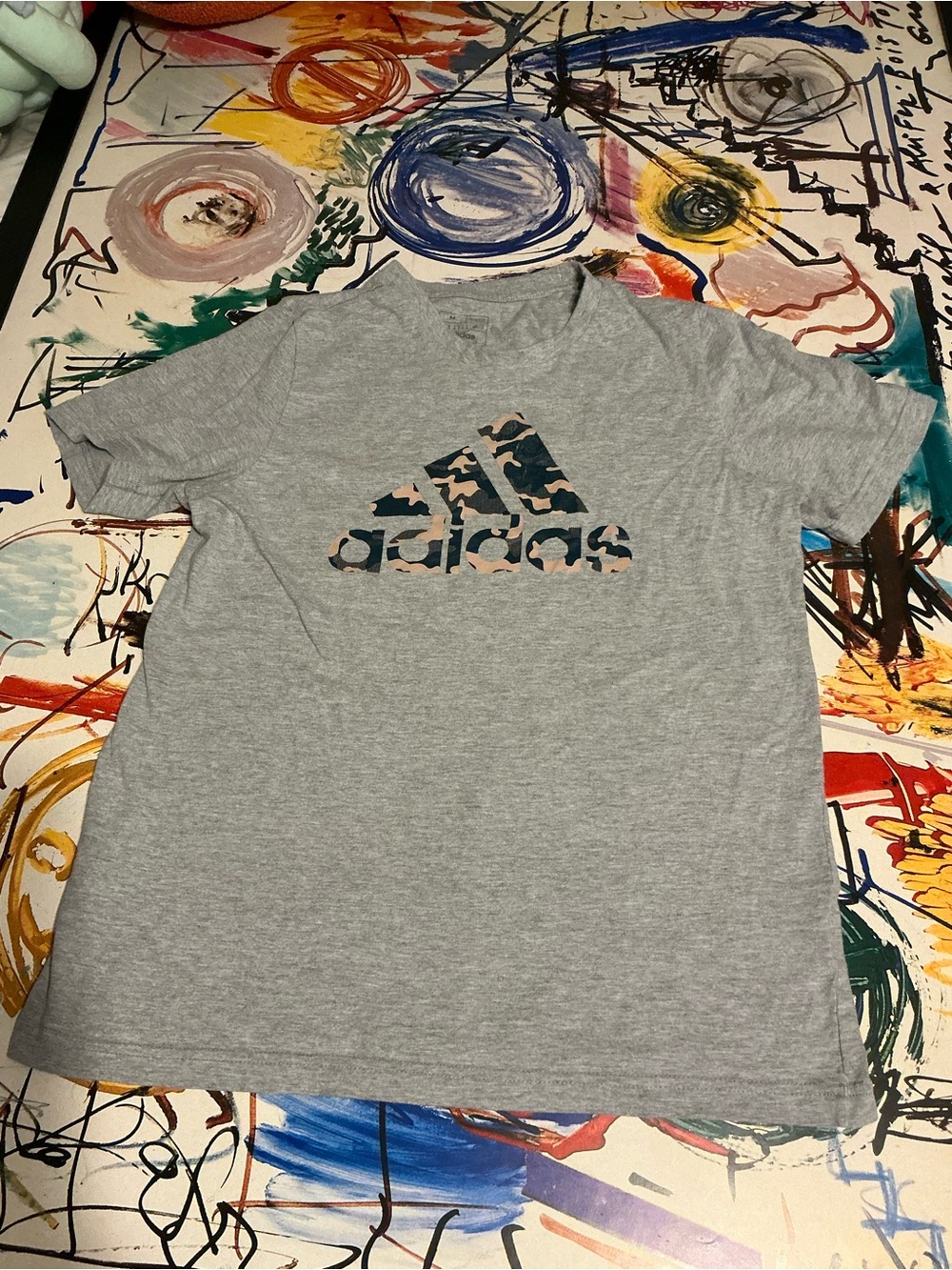adidas Gray Short-Sleeve Tee with Camo Logo